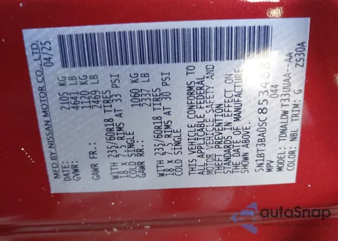 2025 Nissan Rogue Sv Fwd from USA, damaged, VIN 5N1BT3BA0SC853468